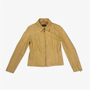 Tan leather jacket (lambnappa) contrast western stitching - size S from Jakes